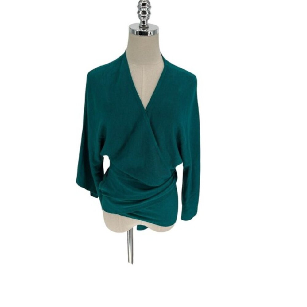 Silk Assets 100% Silk Wrap Sweater Women’s Size Small Teal Green Top